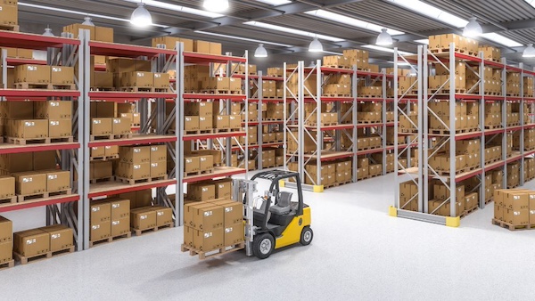 A warehouse storage facility with palletised racked storage